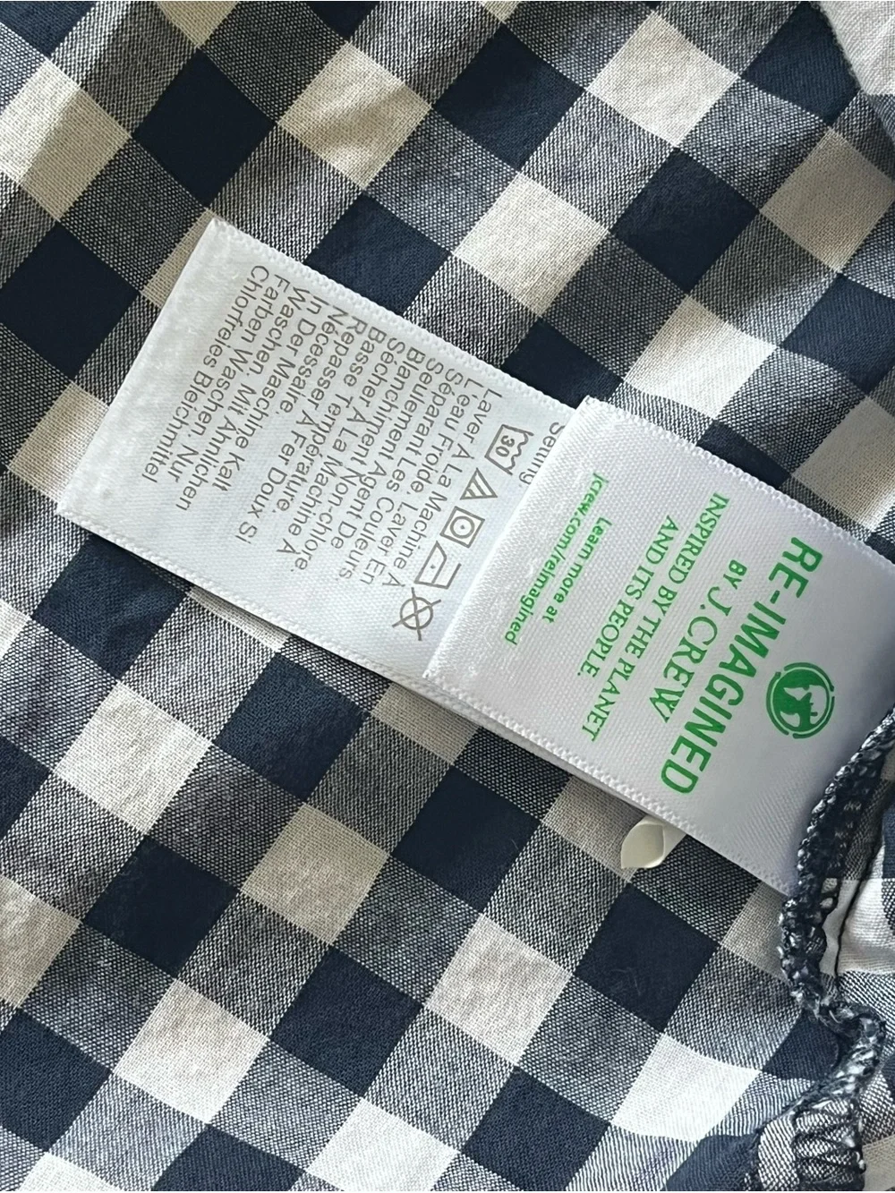 J. Crew Navy and White Gingham Button-Down Shirt in Signature Fit. 100% Cotton.